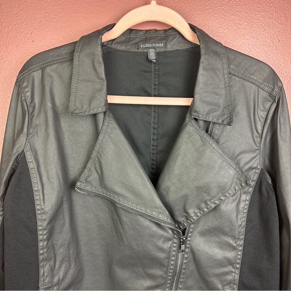 Eileen Fisher black moto jacket faux leather size XL - Picture 8 of 8